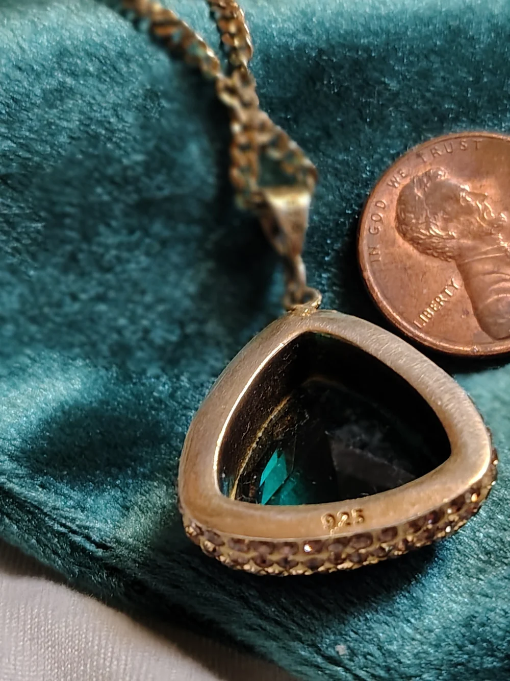 Women's ZeyZey Emerald Blue Green Triangle Teardrop Diamond Pendant